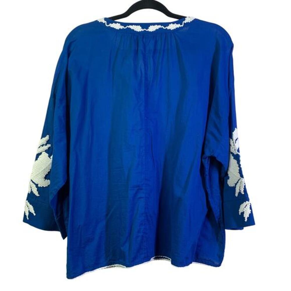 CHICO'S Blouse Embroidered Three-Quarter Sleeve Tassel Tie Neck Peasant Boho Top - Picture 2 of 11